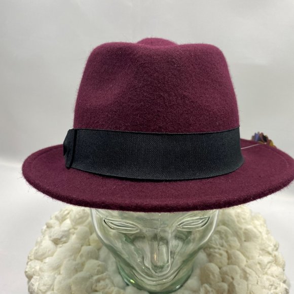 Burgundy Deep Red Wool Fedora with Black Grosgrain Ribbon Band - Picture 11 of 11